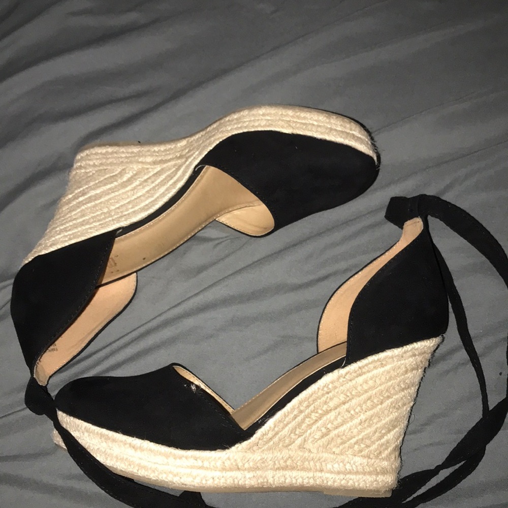 black lace up wedges